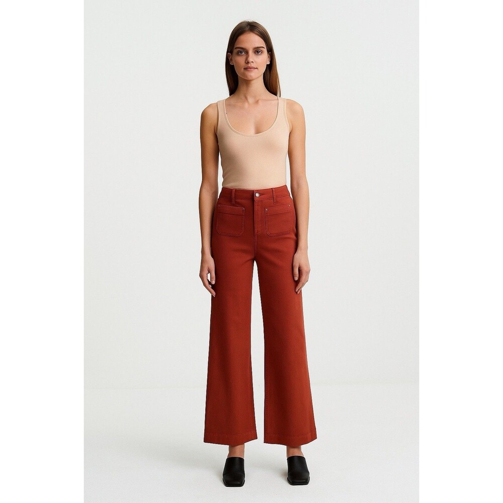 PAIGE‎ RARE Leenah Coated Wide Leg Barrel Jeans 33 Chestnut Coated High Rise